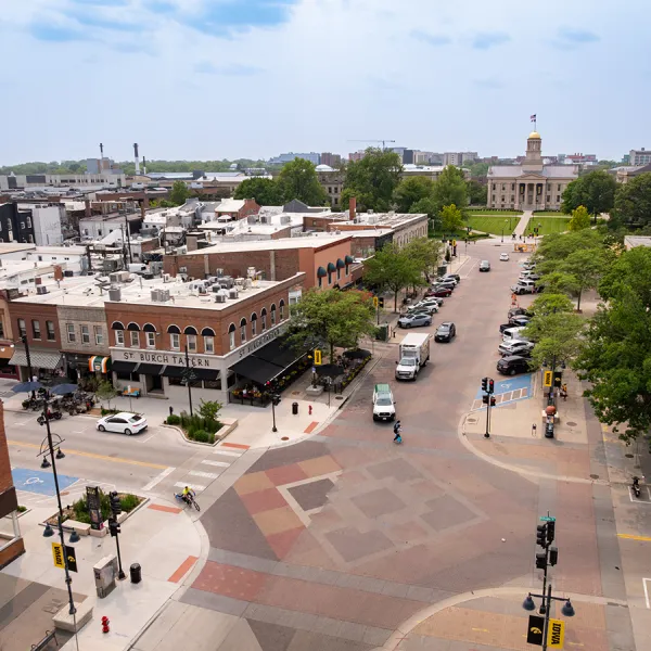 Overhead view of Iowa City, Iowa.