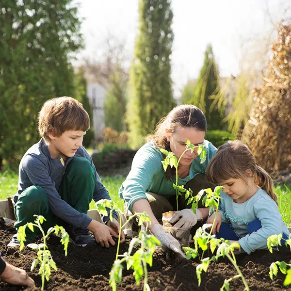 family working in the garden