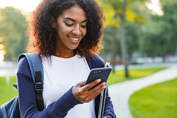 student on phone