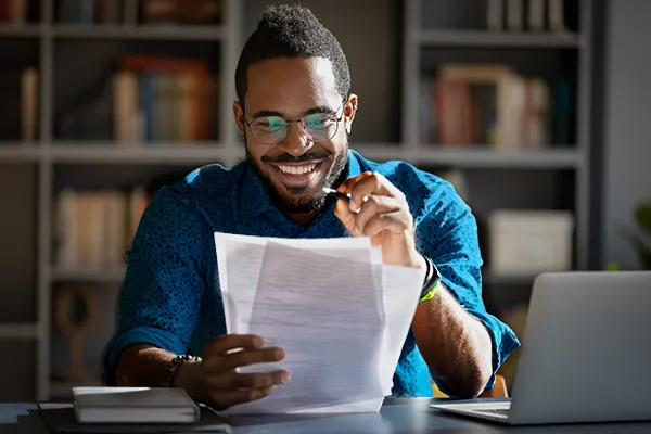 Business owner looking over documents