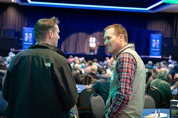 two business owners networking at event