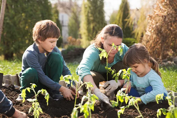 family in garden